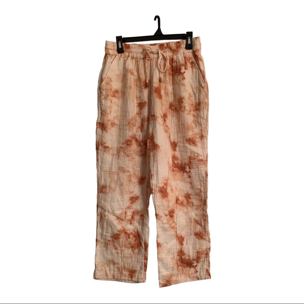 Jonathan Simkhai Cream and Rust Tie-Dye Wide-Leg Pants